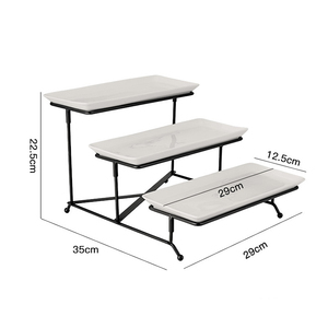 Set Piring Kue Kering Bertingkat 3 dari Keramik Kuning dengan Rak Logam Hitam yang Dapat Dilipat untuk Meja <span class=keywords><strong>Dessert</strong></span> - Product Image 5