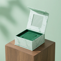 Boîte cadeau personnalisée en marbre menthe avec couvercle magnétique et plateau doublé à fenêtre pour accessoires – Fabricant