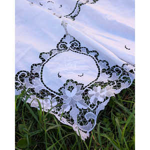 Annacremona Magnifique Tissu Voile Blanc en Lin avec Dentelle Burano, Style Uni à Pois, Tissé, Imperméable, Occultant, Emballé - Product Image 1