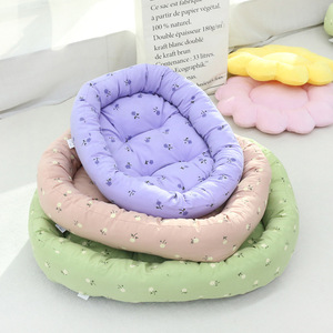 Floral Round <b>Cat</b> Bed Polyester Fiber Fill Soft Comfortable Pet <b>Mat</b> For Indoor <b>Cats</b> - Product Image 1