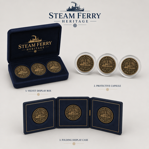 Pièce de monnaie commémorative personnalisée Steam Ferry Heritage Challenge Coin en alliage de zinc avec relief 3D, souvenir métallique avec boîte de luxe, sans MOQ, vente en gros - Product Image 1