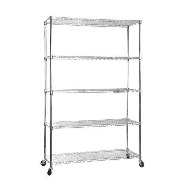 Mobile Storage Rack High Capacity Chrome Rack with Brake Wheels Steel Iron Shelf for Utility Room