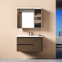 Meuble-lavabo/coiffeuse de salle de bain de luxe en acier inoxydable effet bois, avec miroir intelligent intégré et vasque en céramique, pour hôtels