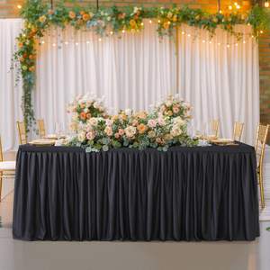 ผ้าปูโต๊ะสีดำสำหรับ6FT ทรงสี่เหลี่ยมผืนผ้าผ้าปูโต๊ะแบบป้องกันรอยยับพร้อมกระโปรงจีบ - Product Image 1