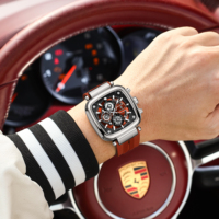 Poedagar 849 Montre Homme Luxe Cadran Carré Noir Or Étanche Sport Quartz Bracelet Silicone