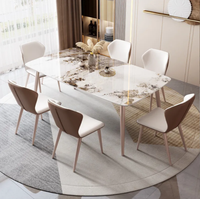 Table à manger moderne de luxe en acier inoxydable doré avec plateau en marbre pour la salle à manger, ensemble de table à manger