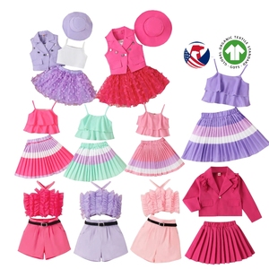 Falda plisada a cuadros con tirantes de piel para niños, ropa de bebé, conjuntos de ropa de algodón de verano para niñas con bolsa - Product Image 4