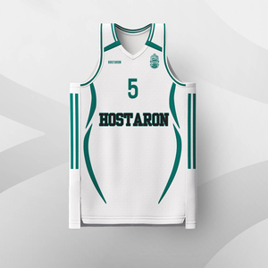 HOSTARON T-shirt de <span class=keywords><strong>basket</strong></span>-ball par sublimation maillot brodé personnalisé sans manches vêtements de <span class=keywords><strong>basket</strong></span>-ball blanc vert pour hommes - Product Image 1