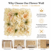 Panneau de fleurs artificielles en soie (roses, pivoines, hortensias) pour toile de fond de mariage, studio, vitrine de magasin, ornement mural