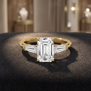 Diamant de laboratoire taille émeraude certifié IGI avec pierres latérales baguette affûtées Or rose 10K 14K 18K Argent 925 935 - Product Image 1