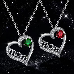 Collier Lettre Cœur Best-Seller Transfrontalier en Alliage de Zinc Plaqué Rhodium Style Rétro Tendance Pendentif Maman pour la Fête des Mères - Product Image 2