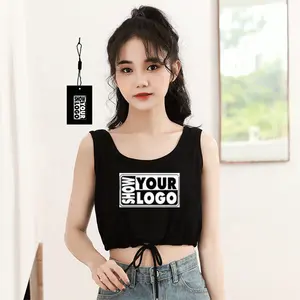 Tops cortos de estilo coreano para mujer, camisetas sin mangas con diseño personalizado, venta al por mayor