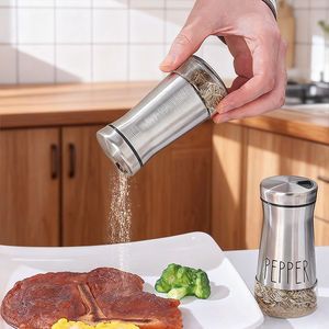 स्टेनलेस स्टील सीज़निंग बोतल काली मिर्च, जीरा, नमक मसाला जार घूर्णन ग्लास मसाला जार - Product Image 2