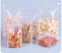 Vente en gros Sacs en plastique réutilisables à fond carré Gravure imprimée Pochette debout transparente à fermeture éclair recyclable pour croustilles