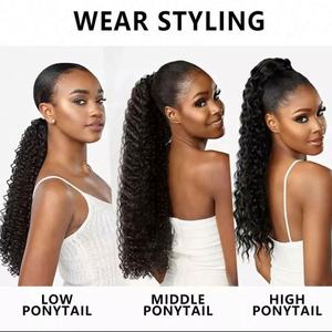 Extensiones de Cabello 100% Humano, Estilo Ondulado al Agua y Yaki, Cola de Caballo con Cordón Ajustable, Aspecto Natural Sin Procesar - Product Image 3