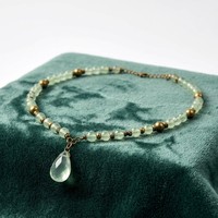 Collier ras du cou ajustable en alliage vintage avec perles et pendentif goutte en verre cristal vert clair imitation, pour femme, usage quotidien