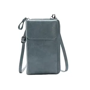 Bolsa multifuncional de couro para celular, bolsa feminina com cintura azul, bolsa mensageiro para celular, em couro PU