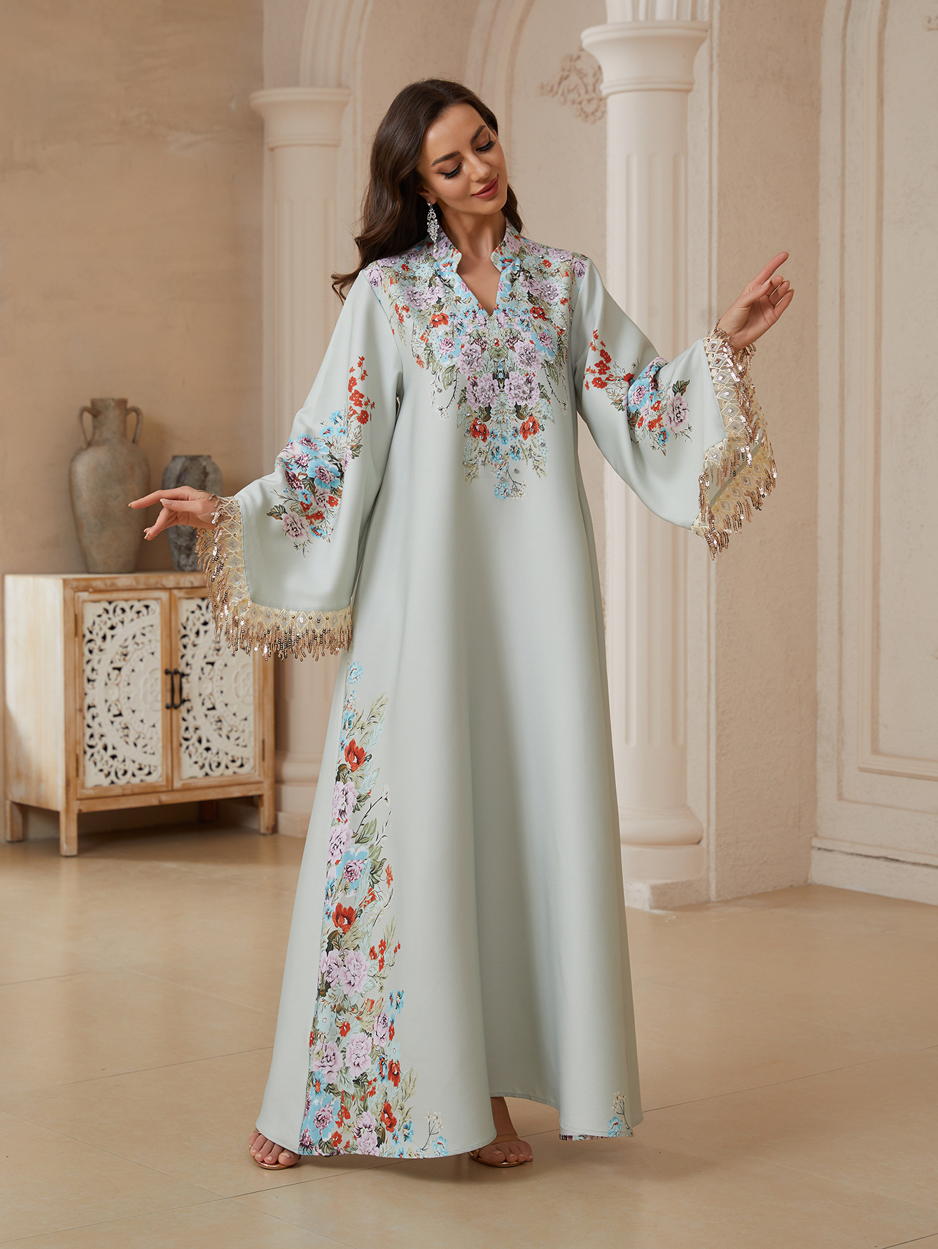 middle eastern dress for women ABEWIP Women's Muslim Abaya Golden Floral Embroidery Maxi Modest Dress East Islamic Arabian Robe Black S at Amazon Women's Clothing store Stretch Spring/Fall Elegant Long Sleeve Abaya Gown