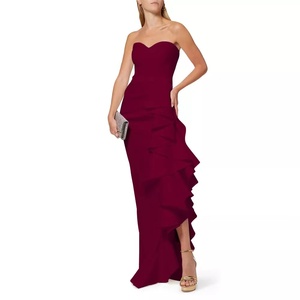 Sin tirantes piso longitud Vestido de hendidura alta volantes <span class=keywords><strong>Ropa</strong></span> Dama Vestido Para Fiestas, vestidos de noche de las mujeres Roupa Feminino vestidos rojos - Product Image 1