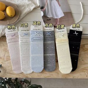 Women Breathable Mid Calf <b>Socks</b> With Bow And Heart Pattern Cream Color Spring Summer Wear - Product Image 3