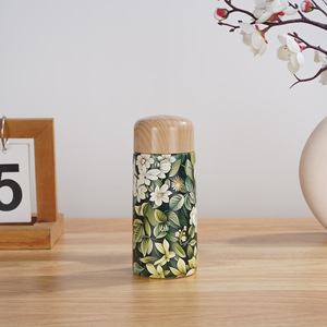 水ボトル250ml 250ml漏れ防止Chiミニポケットカップ木目二重壁熱304ステンレス鋼 - Product Image 5