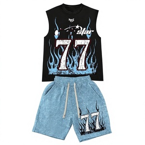 Trendy <b>Men's</b> Blue Graphic Print Basketball Shorts Set <b>Black</b> Sleeveless Oversized <b>Tank</b> <b>Top</b> Custom Sportswear <b>Tops</b> OEM Wholesale - Product Image 5