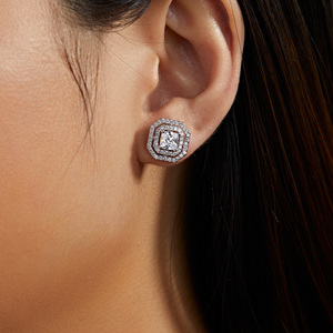 Boucles d'oreilles géométriques en zirconium au design rétro Carré de <span class=keywords><strong>métro</strong></span> en laiton unique pour mariage ou cadeau - Product Image 2