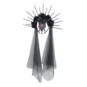 Couronne de fleurs noire pour mariée, accessoire de cheveux gothique pour fête à thème et jeu de rôle - Product Image 4