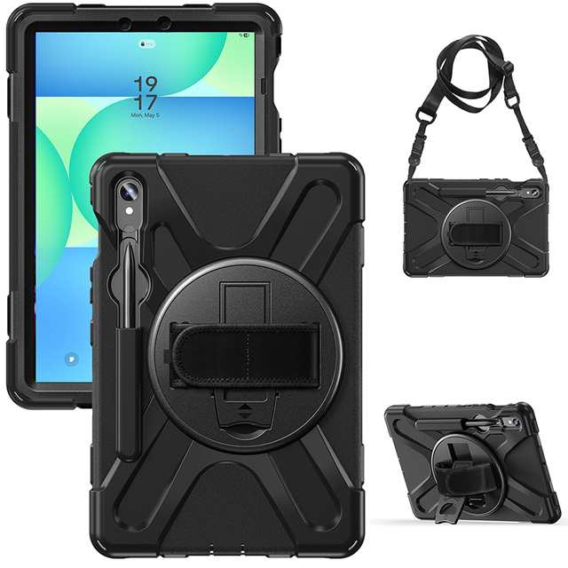 Silicone Shockproof Rugged Tablet case for Samsung Galaxy Tab S10 Lite/ S10 FE /S9 Built in Shoulder Hand Strap 360 Rotate Stand