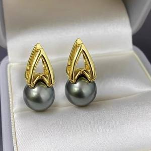 Boucles d'oreilles clous en argent S925 avec perles rondes de 9-15 mm, support creux, cache-émail, tendance, pour ongles, accessoires de perles DIY 22400 - Product Image 1