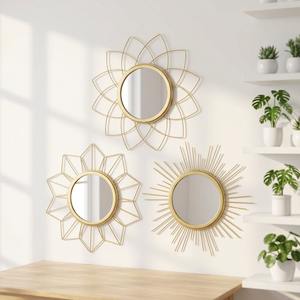 Modern Gold Metal Wall <b>Mirrors</b> Round Decorative Framed Sunburst Design for Home Interior Decor - Product Image 1