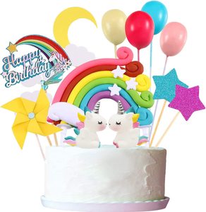 Décorations de <span class=keywords><strong>gâteau</strong></span> <span class=keywords><strong>Licorne</strong></span> : Ensemble de 5 boules décoratives arc-en-ciel pour gâteaux d'anniversaire et chapeaux d'anniversaire - Product Image 6