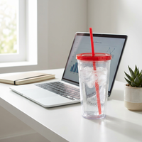 Gobelet en plastique de 16 oz (500 ml) avec couvercle et paille, réutilisable, pour vente en gros, personnalisable avec logo, direct usine