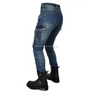 Celana Jeans wanita, celana pengendara motor balap Drop, bantalan lutut bisa disesuaikan