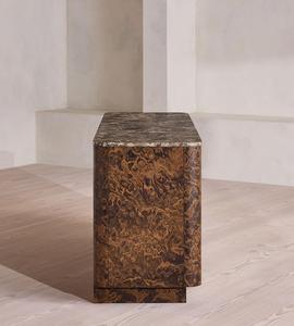 Aparador de Madera de Burl Personalizado, Mueble Buffet con Cubierta de Mármol Natural y Borde Curvo, Credenza de Almacenamiento para Sala de Estar, Villa, Hogar, Hotel - Product Image 6