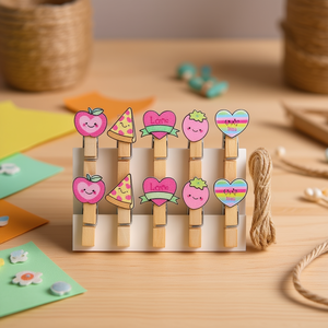 Pinces à linge en bois Ilan 3,5 cm 10 pièces avec corde pour artisanat et décoration - Product Image 2