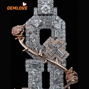 GEMLOVE Letter Pendant Necklace Rose Gold Plated Lab-Grown Diamond Hip-Hop Jewelry Set Luxury Jewelry Gift - Product Image 4
