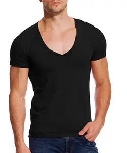 2021 style wholesale basic deep V neck casual short sleeve strech bamboo soft men t shirt