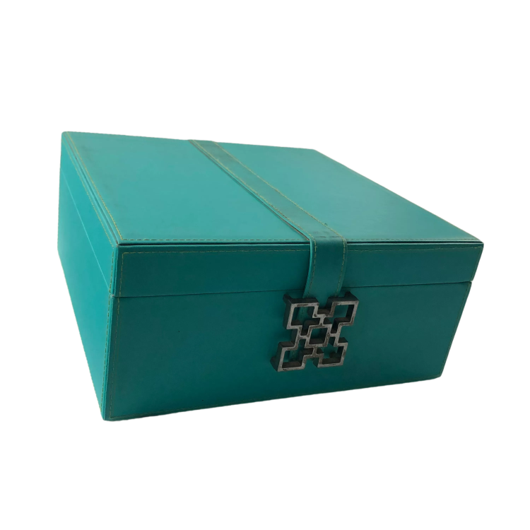 2021 new wooden home storage organization boxes pu leather coated decorative boxes green