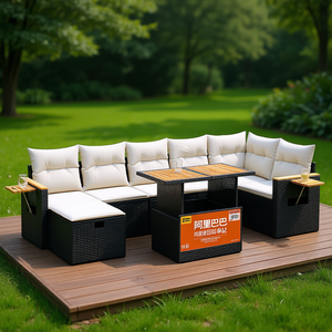 Ensemble de canapés de jardin Alibaba en rotin noir PE, meubles d'extérieur avec coussins en mousse haute densité, design contemporain imperméable - Product Image 2