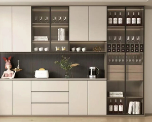 Aparador de Pared Moderno de Lujo con Madera Integrada, Puertas de Vidrio, Estante para Vinos con Iluminación LED, Almacenamiento para Comedor, Sala de Estar o Entrada - Product Image 4