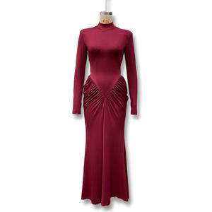 GX-2026 Nuovo Abito da Donna - <span class=keywords><strong>Vestito</strong></span> Lungo Elegante Monocolore a <span class=keywords><strong>Maniche</strong></span> <span class=keywords><strong>Lunghe</strong></span> con Collo Alto e <span class=keywords><strong>Schiena</strong></span> <span class=keywords><strong>Scoperta</strong></span> - Product Image 2