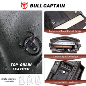 Bolso Mensajero BULL CAPTAIN para Hombre, de Cuero Genuino de Primera Capa, Clásico, para Negocios, Bandolera, para el Trabajo y Uso Diario - Product Image 3