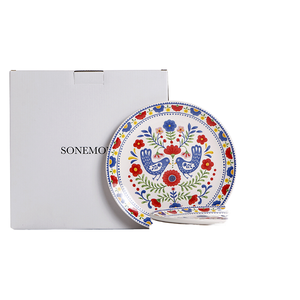 Set of Four Hand-Painted Eco Friendly Ceramic Dinnerware Plates Nordic Design Animal Pattern Home Holiday-Cake Serving Gift <b>Box</b> - Product Image 1