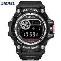 Montre de sport numérique de luxe pour homme SMAEL 8010, résistante à l'eau 50 bars, avec chronomètre, alarme, boîtier en plastique
