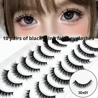 10 paires de faux cils européens à tige noire Volume 3D Extra Long bouclés une pièce moelleux Faux cils de vison en gros