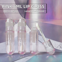Botol silinder Lip Gloss merah muda 6ML, tabung kemasan kuas tongkat besar unik semua desain kapsul merah muda transparan baru ABS