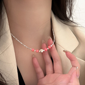 Yinruitai S925 Sterling Silver Beaded Necklace Colorful <b>Candy</b> Tone Collarbone Chain For Women Everyday Wear - Product Image 1