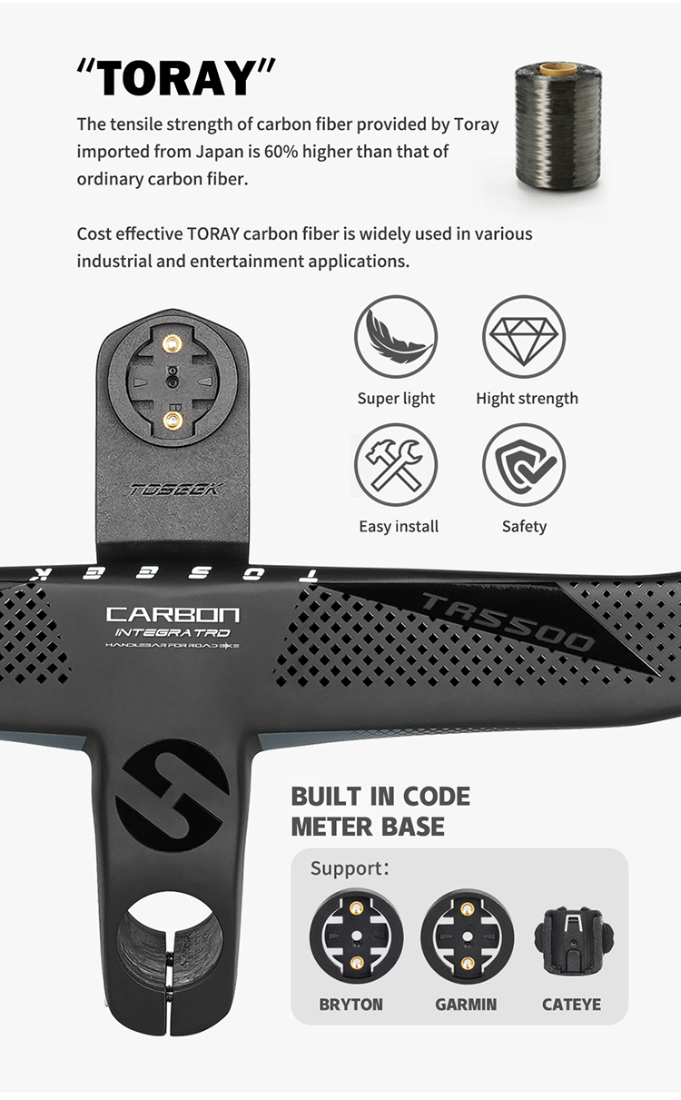 パーツ TOSEEK TR5500 TOSEEK TR5500 Integrated Carbon Road Handlebars 28.6mm