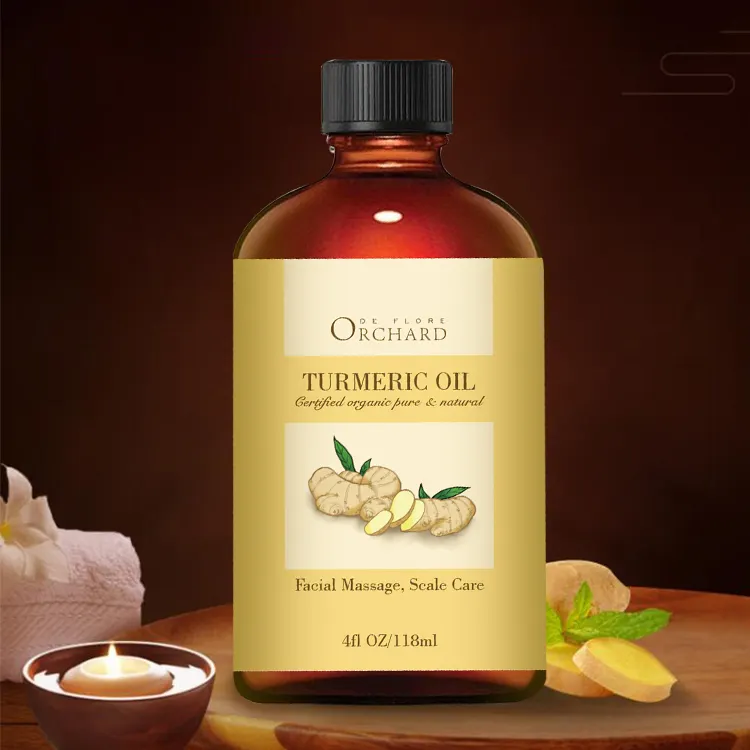 Aceite Esencial orgánico natural de marca privada, aceite de cúrcuma para el cuidado corporal y el cabello, vitamina c